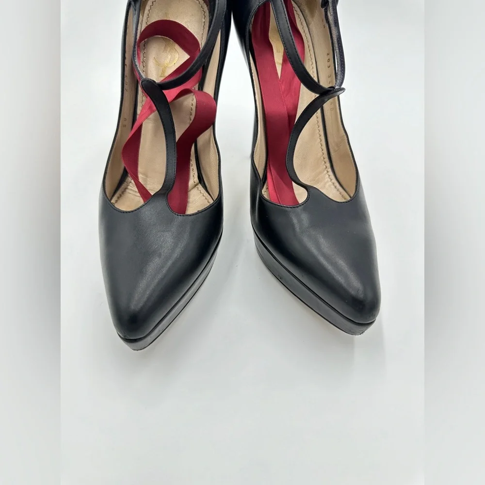 YSL Mary‎ Jane Pumps Black Leather 40 US 10 Yves Saint Laurent Heels Rive Gauche